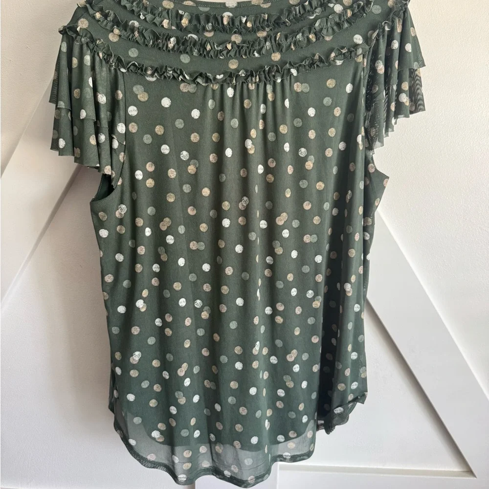 Green Ruched Ruffled Blouse - Picture 5 of 6